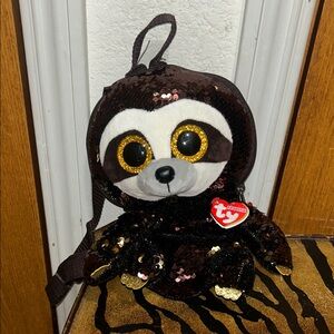 Ty Sequin Sloth Backpack in Brown and Gold NWT
